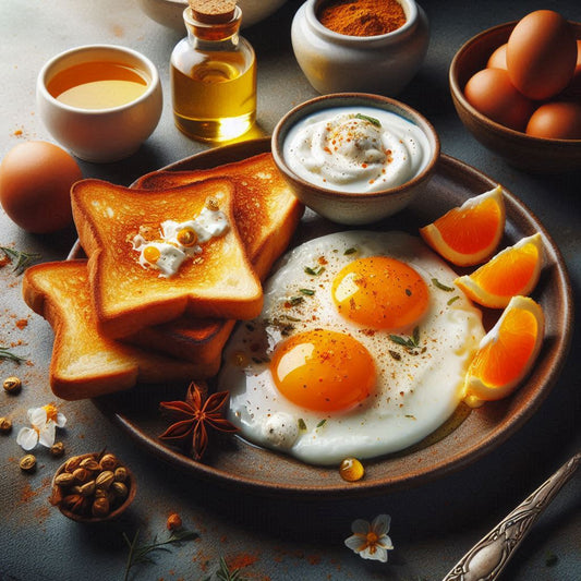 Golden Morning – Ghee Fried Eggs with Spiced Yogurt Toast