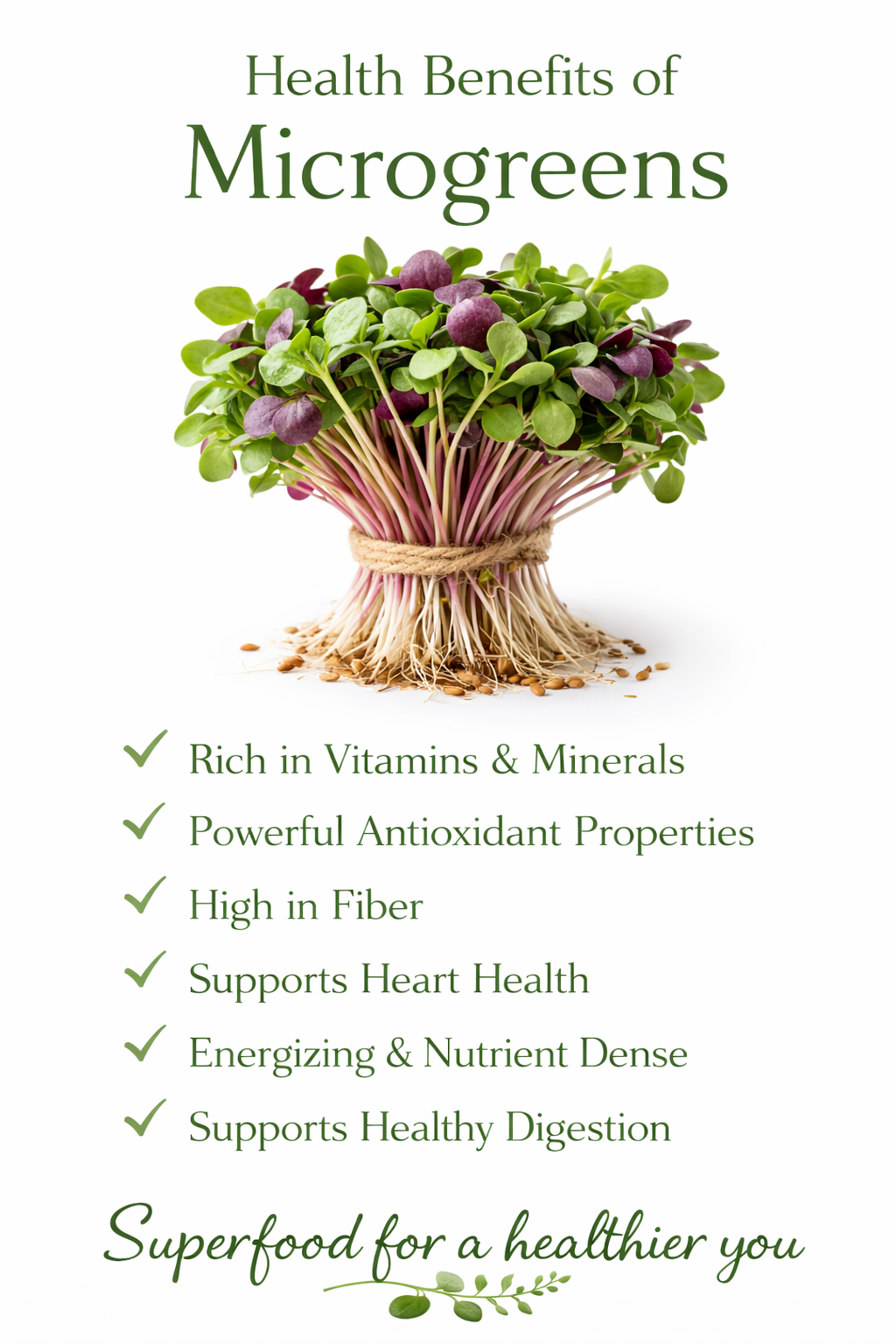 Health benefits of microgreens - vitamins, antioxidants, fiber, heart health